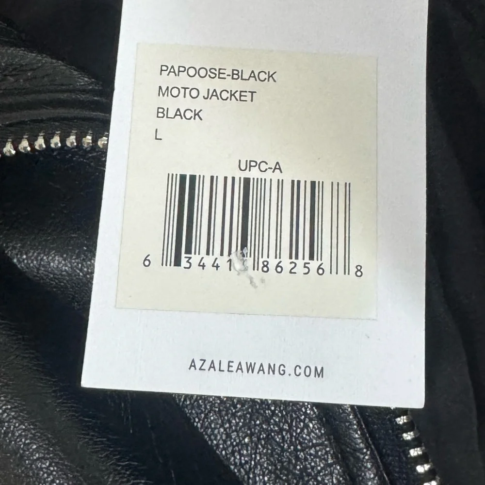 Azalea Wang Cropped Moto Jacket Black Faux Leather Belted Biker Size L NWT - Picture 5 of 7